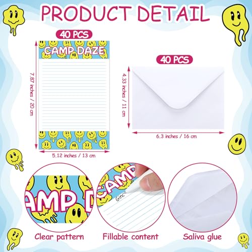 80 Pcs Camp Stationery Paper Envelopes,Yellow Smile Face Dripping - style: Yellow Smile Face Dripping