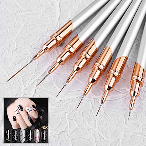 Yasterd 6pcs Nail Art Brushes Super Fine Liner Long Striping Brush Set - color: Silver