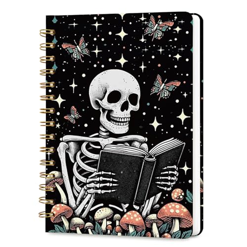 Lined Spiral Journal Notebook for Work A5, 160 Pages, Skull Head Reads - color: Skull Head 1