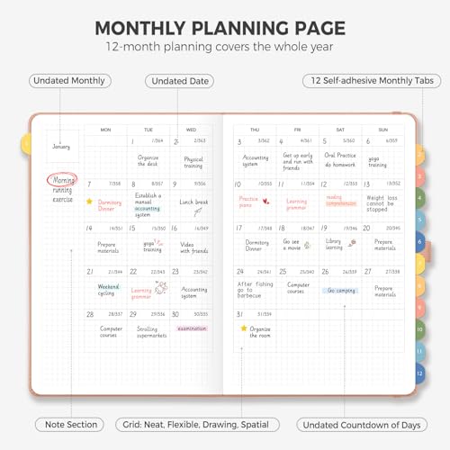 Undated Appointment Book, 52 Weekly & 12 Monthly Planner, A5 (5.7" x 8.3") - color: Pink