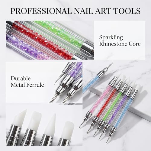 Nail Art Silicone Sculpting Pen and Dotting Pen Dual-ended Pen Kit 5 Pcs for Nail Salon or Home Nail design - color: M-5pcs