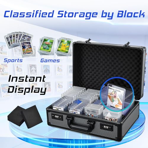 Graded Card Case with Individual Slots Storage Box, Trading Card Cases for Sports Cards with Combo Lock, Card Slab Case for Baseball Cards Storage, Graded Cards Display Box X-Large - color: Black with Slots