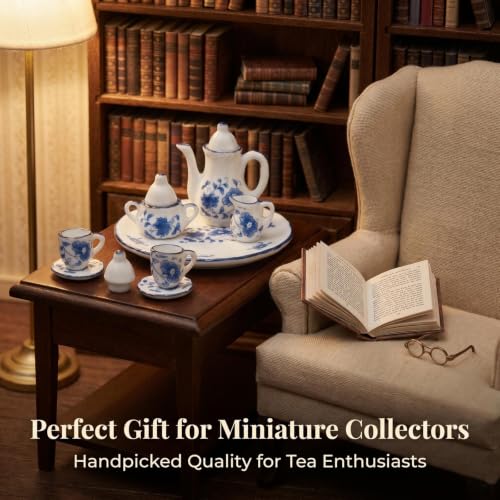Miniature Tea Set 1/6 Scale Dollhouse Accessories Porcelain Blue Flower - color: Blue Flower