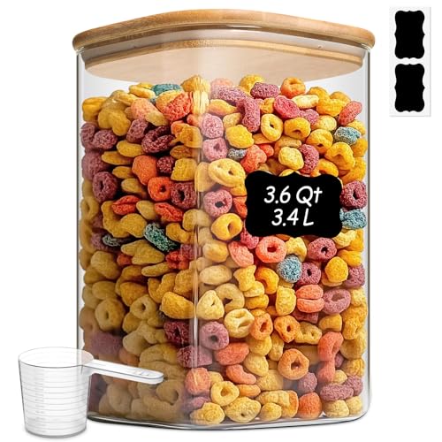 ComSaf Glass Storage Jars with Bamboo Lids 3.6 Qt Large Pantry Square - color: 3.6Qt-Square