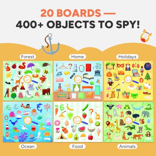 Flashcards Spy that! by Kidrox Squad – Spy that Letter Game for Kids Ages 3+, 20 Double-Sided Picture Search Boards with 400+ Objects, Alphabet Learning Game for Toddlers and Families - color: Spy That