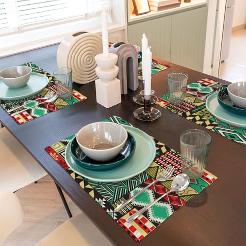 Traditional African Tribal Placemats Set of 4 12x18 Inch - color: Vibrant, size: Set of 4