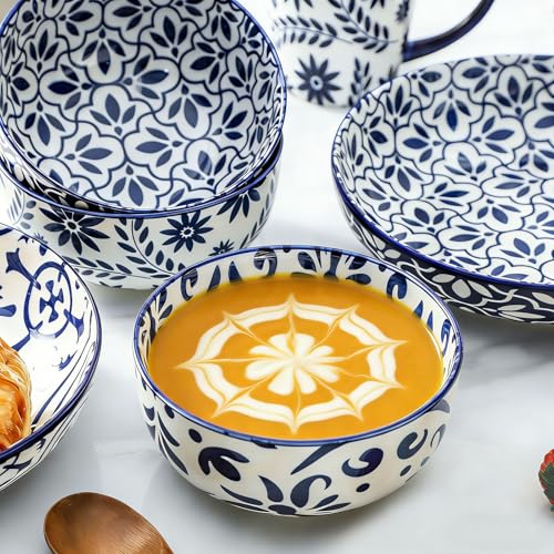 Soup Bowls, 28 Ounce Ceramic Cereal Bowls Set of 6 - color: Assorted Mix