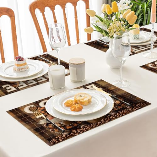 Coffee Gnomes Placemats Set of 6, Cafe Station Table Mats, Washable Place Mats for Coffee Bar Home Party Indoor Kitchen Dining Table Decor 12x18 Inch - color: Coffee Gnome, size: Set of 6
