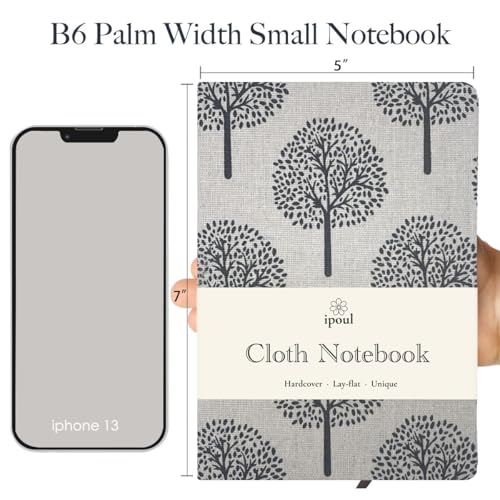 B6 Small Notebooks 5x7, Linen Cloth, Hardcover, Lay Flat, Ruled & Blank 264 Pages Thick Sketchbook, Black Tree Beige Fabric, Wear-resistant Writing Journal - color: B6-Tree Beige