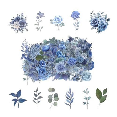 100 Pcs Blue Flower Stickers, Wildflower Stickers for Scrapbooking Junk Journal Card Making Collage Notebook Diary Planner Letter Envelope Water Bottle Phone Case Craft Decoration (Blue) - color: Blue