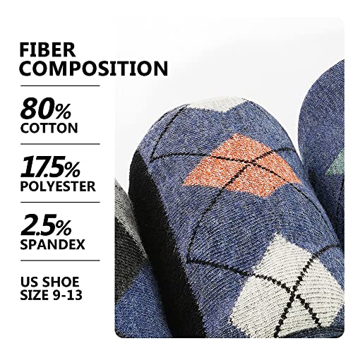 Men's Dress Socks,Cotton Crew Socks,6 Pairs,Breathable and sweat-absorbing for Shoe Size 9-13 - color: 6 Pairs Striped Argyle