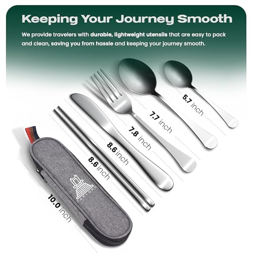 Travel Utensils With Case, 5 Pcs portable silverware set (Silver) - color: Silver, size: 5 Pieces
