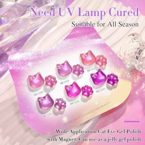Double Rhythm Cat Eye Gel Nail Polish Set of 6 Same Color Same Bottle 0.5 Oz Shimmer Glitter with Magnet Holographic Reflective Magnetic UV Polish Kit at Home (Glass Purple Lavender -T6-47) - color: Glass Lavender