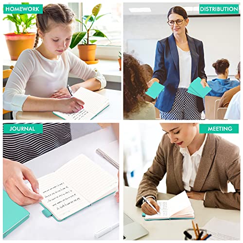 feela 6 Pack Pocket Small Notebooks Bulk, Mini Cute Memo Notepads Hardcover College Ruled Lined Journals with Pen Holder for Women Girls Office School, with 6 Black Pens, 3.5”x 5.5”, A6, Aqua - color: 6 Aqua