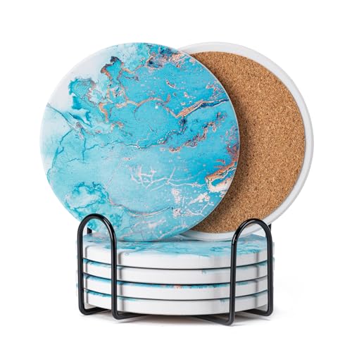 6Pcs Absorbent Coasters Set with Holder,Ceramic Drink Coaster,4 in（A5） - color: Style 5