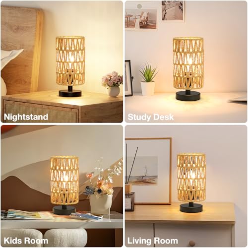 Fenmzee Table Lamps (Rattan Rope Shade - Black Base, 9" Inline Control) - color: Rattan Rope Shade-Black Base