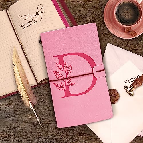 Personalized Journal Gift-Pink Initial Leather Journal+Heart Diamond Pen Set,Travel Notebook Diary Gifts,Refillable Notepads,Christmas,Birthday Gifts for Women Girls (7.9"x4.7") (D) - style: D