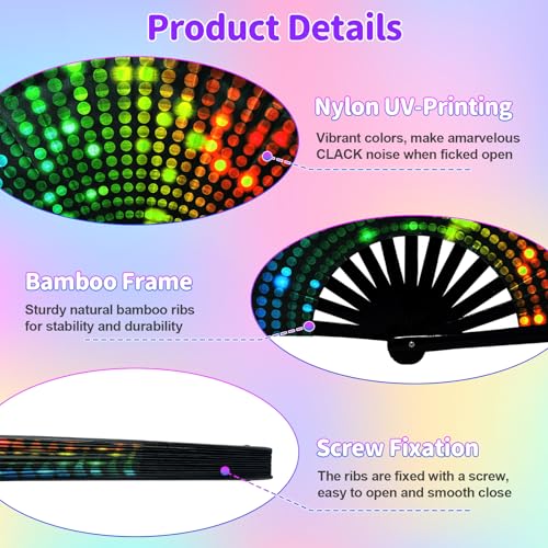 EOSAU Large UV Glow Rave Fan Folding Hand Fans for Line Dancing Dj Lighting - color: 13" Dj Lighting
