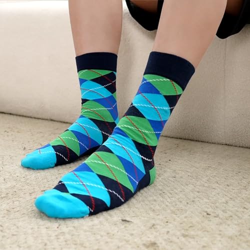 WeciBor Men's Combed Cotton Novelty Crew Socks Size 7-15 - color: Blue/Black/Orange/Green/Multicolor Geometric-12m, size: 7-12