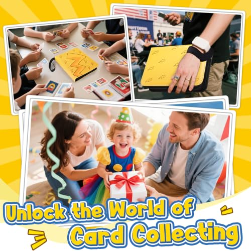 Card Binder, 4-Pocket Design, 400-Card Capacity with 5 Top loaders(Yellow Bolt) - color: Yellow Bolt, size: 4-Pocket