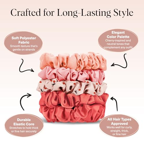Kitsch Ultra-Petite Satin Scrunchies for Women - Cherry Blossom, 5pcs - color: Assorted Cherry Blossom