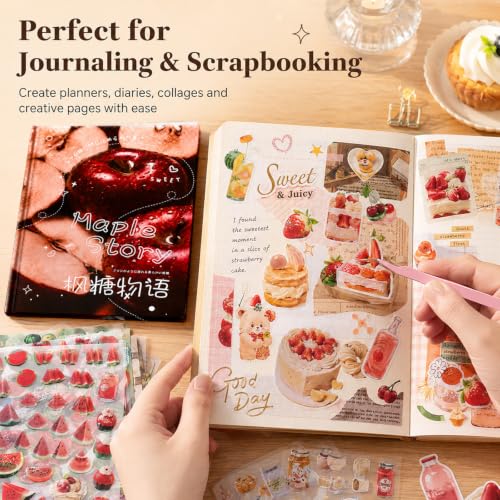 Japanese Sticker Book,1400 PCS Romantic Memory Series Aesthetic Stickers, Heisei Retro Vintage Comic Style Stickers for Scrapbooking, Journaling, DIY Crafts and Decoration - color: Maple Sugar