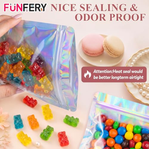 Funfery 100 Pcs Resealable Clear Holographic Bags,Smell Proof,3.5x6.3in - color: Holographic, size: 3.5x6.3 inch