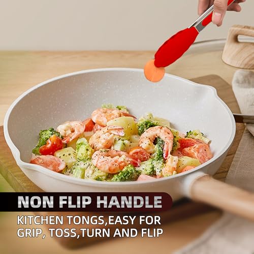 Stainless Steel Kitchen Tongs Set, 3 Pack with Silicone Tips - size: Pack of 3 Red (7", 9" & 12")