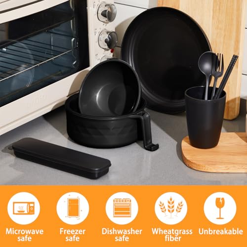 6 Pcs Microwave Ramen Cooker Set 40oz Bowl, Black - color: Black