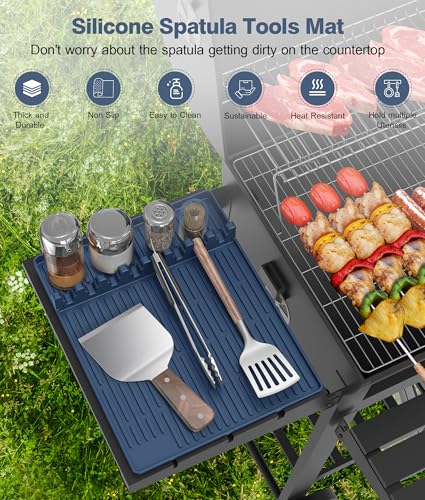 Silicone Grill Mat for Blackstone Griddle Accessories, 8-Slot Tool Mat - color: blue
