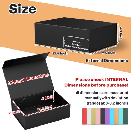 RYDDOY Black Gift Box, 13.8x9.5x4.3'' Large Gift Boxes with Lids - color: Black, size: 13.8 x 9.5 x 4.3 Inch