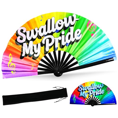 SYNTECSO Folding Hand Fan for Rave, UV Glow Clack Fan - color: Swallow My Pride