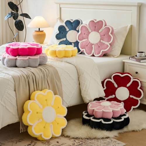 Flower Shaped Decorative Throw Pillow Cushion for Bed Couch, Cute Flower Plush Throw Pillows Home Decor Floor Pillow Seating Cushions (Hot Pink, 13.7 Inches) - color: Hot Pink, size: 13.7 Inches