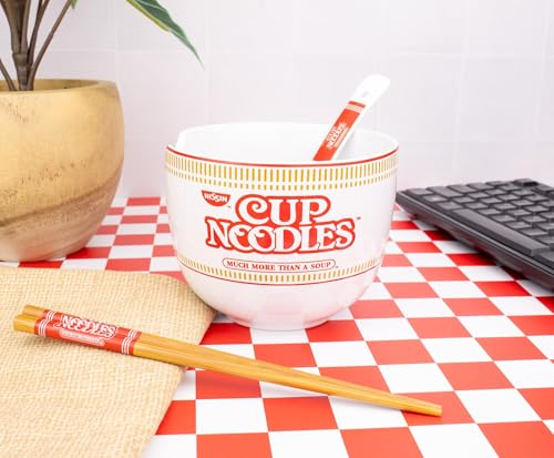 Silver Buffalo Nissin Cup of Noodles “Much More Than a Soup” Ceramic Ramen Bowl Set with Chopsticks and Spoon, 20 Ounces - color: Nissin Cup Noodles Spoon, size: 20 Ounces (With Spoon)