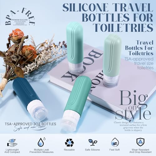 Travel Bottles for Toiletries, 3oz TSA Approved Travel Size Toiletries, Silicone Leak-Proof Refillable Containers, Squeezable Liquid Essentials Bottles W/Clear Bag (GREEN) - color: GREEN