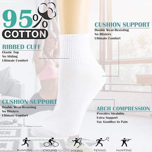 NevEND 6 Pairs Women's Mini Crew/Ankle Cotton Athletic Socks with Thick Cushioned 9-11 - color: Black/White