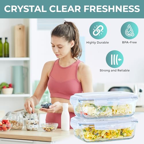 Razab 6.5 Cups / 52 Oz 4 Piece (2 Containers + 2 Lids) Glass Food Storage Containers Set with Airtight Locking Lids - For Storing, Baking & Serving BPA Free, Leakproof - Microwave, Freezer & Oven Safe - color: Gray