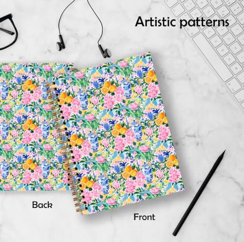Qykwz Grandmillennial Orange Floral Spiral Notebook 5.5x8.3 - color: Color_H
