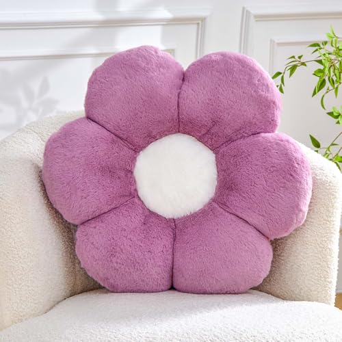 Kcvvcr Dusty Purple Flower Pillow, Cute Decorative Flower Shaped Throw Pillow with Faux Rabbit Fur, 14.9" Soft Flower Plush Throw Pillow Floor Pillows Room Décor for Bedroom Living Room - color: Dusty Purple, size: 14.9 Inch