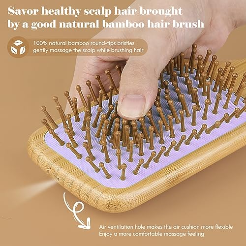 Sofmild Bamboo Hair Brush with Tail Comb, Purple Cushion Paddle Brush - color: Purple