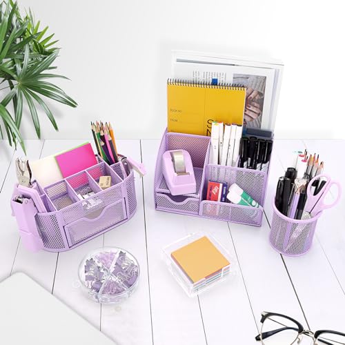 17 IN 1 Office Desk Organizer Set for Back to School Supplies Accessories - color: Purple