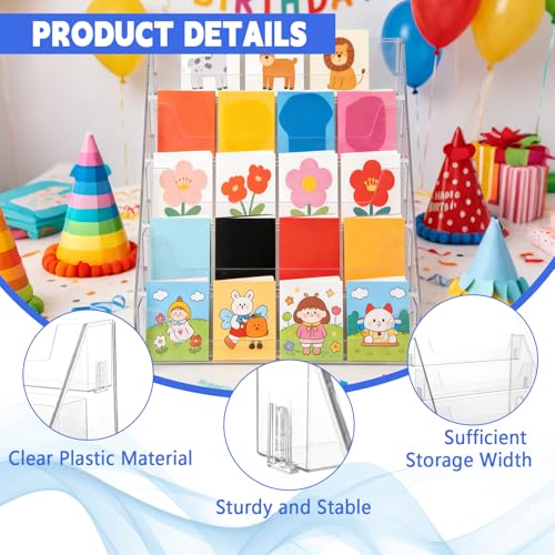 2 Pack 5 Tier Acrylic Card Display Stand(Tall Height) Clear Display Shelf Desktop for Greeting Cards Sports Cards Postcards Stickers Brochures Table Top Holder Display Rack for Psa Slabs Easy Clip-On