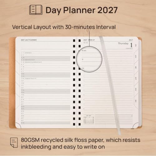 POPRUN 2027 Daily Planner One Page Per Day,5.75" x 8.5" Recycled Paper Book - color: Desert Brown, size: Medium - 5.75" x 8.5", style: Calendar Year 2027