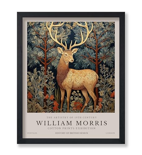 Poster Master William Morris Poster - Reindeer in the Forest Print - Deer Art - Botanical Art - Exhibition Artwork - Animal Piece - Floral Illustration - Aesthetic Bedroom or Office Decor - 11x14 UNFRAMED Wall Print - color: Style-01, size: 11"L x 14"W
