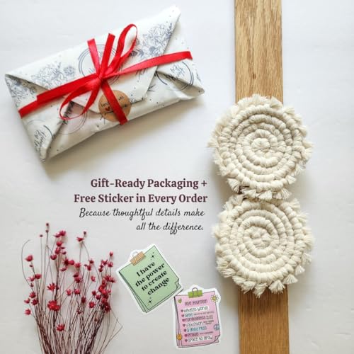 Cotton Car Coasters for Cup Holders, 2PC Car Cup Coasters, Drink Coaster Holder, Cute cupholder Coaster Accessories for Women, Macrame, Boho (Vanilla White) - color: Vanilla White