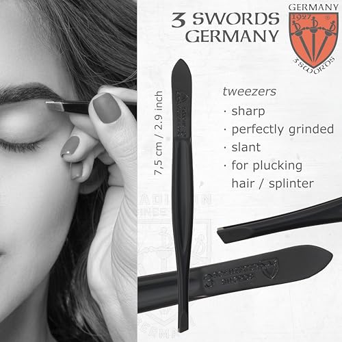 3 Swords Germany - Brand Quality 4 piece Manicure Pedicure Grooming kit Set for Professional Finger & Toe Nail Care Tweezers File Clipper Fashion Leather case in Gift Box, Made by 3 Swords (02563) - color: White - Black Tools