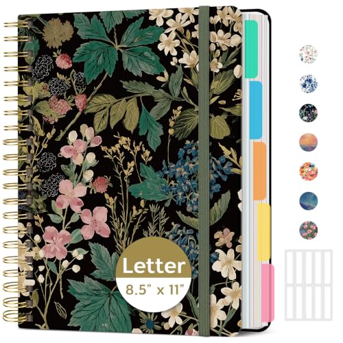 Taja Cute Large Spiral Lined Notebook for Work with 5 Removable Dividers - color: I-Forest Botanica