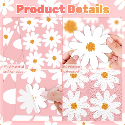 Large Daisy Wall Decals - 12 Sheets 56Pcs Boho Flower Wall Stickers Vinyl Daisy Floral Decals Wallpaper Peel and Stick for Nursery Bedroom Living Room Home Décor - color: Daisy