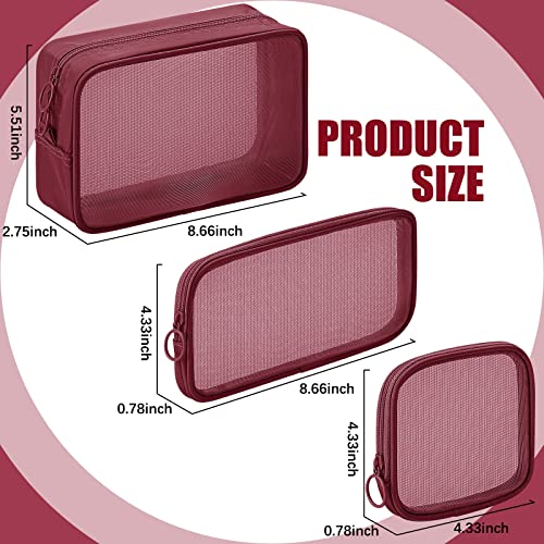 Weewooday 4Pcs Mesh Makeup Bag, Wine Red, Small, Large, Medium, Classic - color: Wine Red, size: Small, Large, Medium, style: Classic