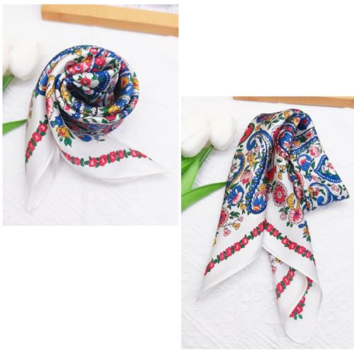 100% Mulberry Silk Neck Scarf for Women Square Neckerchief – 21 inch - color: Colorful